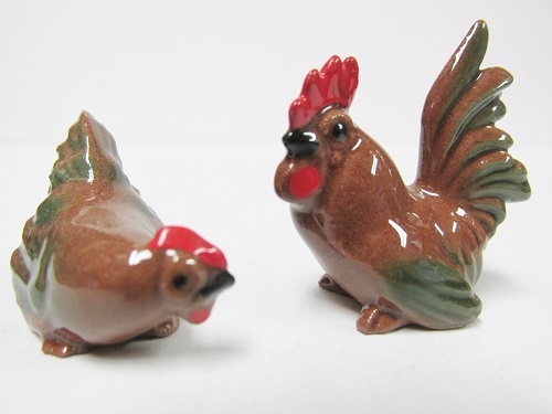 HR373B-374B -<b>VINTAGE, RETIRED</b> Squatty Hen & Rooster, SET, Dark Brown<br> (click on picture for full details)